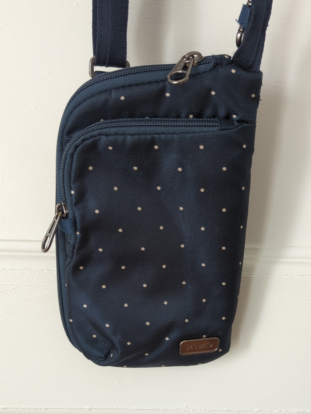 Pacsafe Navy Blue Polka Dot Crossbody Belt Bag
